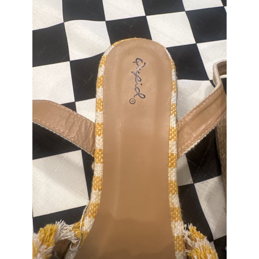Qupid Womens Yellow White Striped Fringe Espadrille Platform Wedge Sandals 10 - Picture 7 of 7